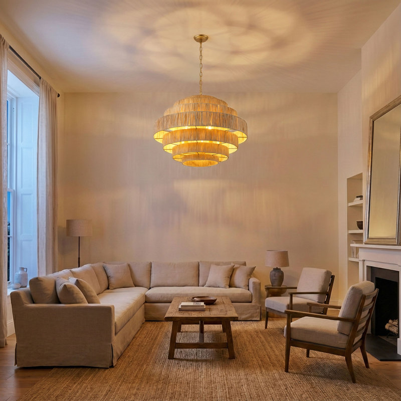 Lysle 5-E26 Light Bulbs 30.71 inch Oversize Farmhouse Boho Paper Shade Dimmable Vintage Pendant Light Fixture