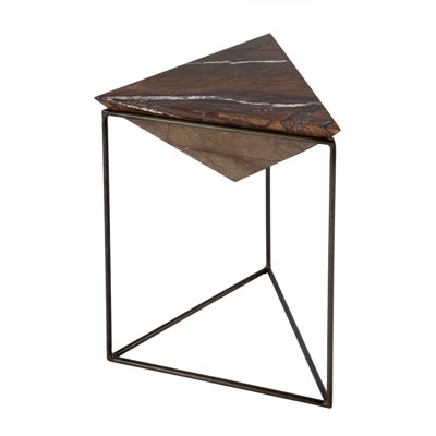  Addis 16,5 po W Table d'appoint triangulaire en marbre et pyramide de fer, brun