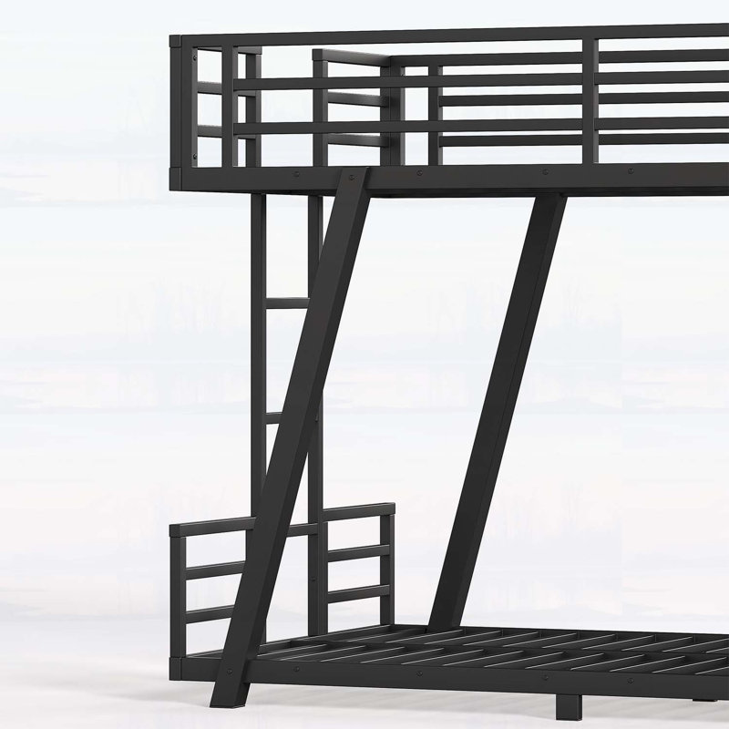 Lit superposé simple au-dessus de simple avec 2 échelles latérales, structure en métal, pieds de support spéciaux et lumière DEL, profil bas, noir