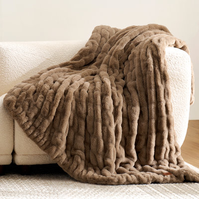 Ruched Chinchilla Faux Fur Throw Blanket