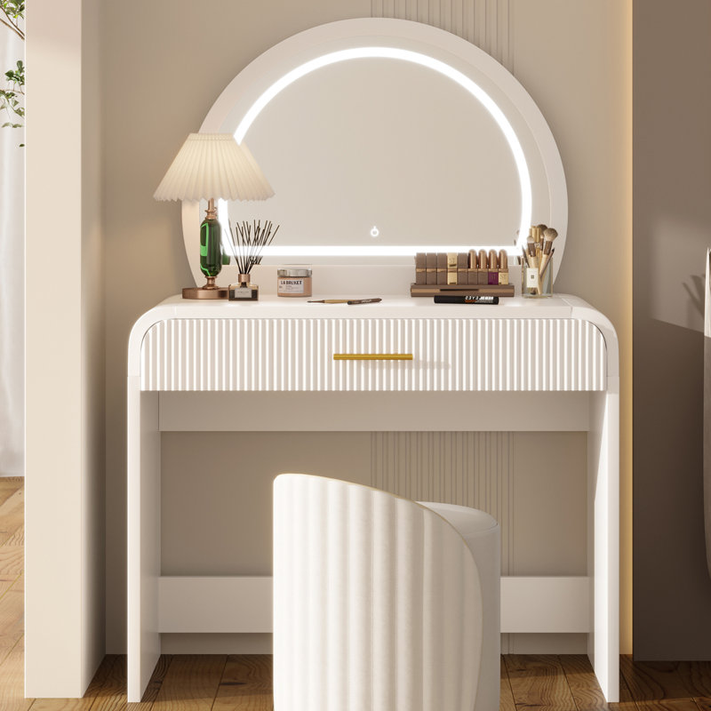 39" Makeup Vanity Table with Mirror Touch Screen Lighted Mirror, Dressing Table with Drawer for Bedroom, White