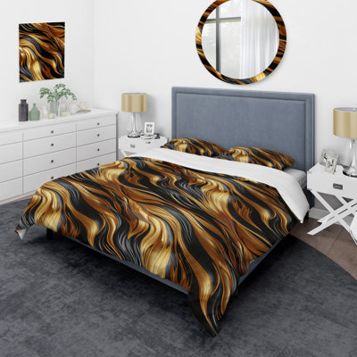 Gold And Black Striped Bengals I - Ensemble de housse de couette en marbre