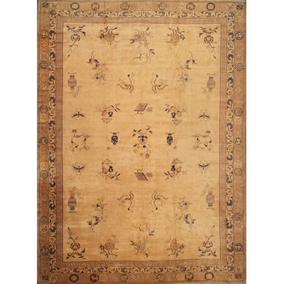 One-of-a-Kind Rectangle 13' X 17'7" 1920s Wool Area Rug in Brown/Black