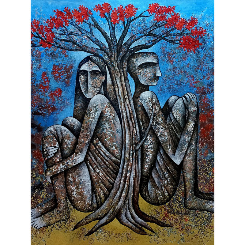 Couple sous le Gulmohar | Acrylique sur toile | Par Ranjith Raghupathy