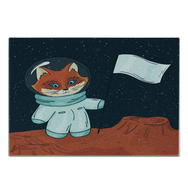 Ambesonne Explore Tempered Glass Cutting Board Fox Cosmonaut Space Multicolor