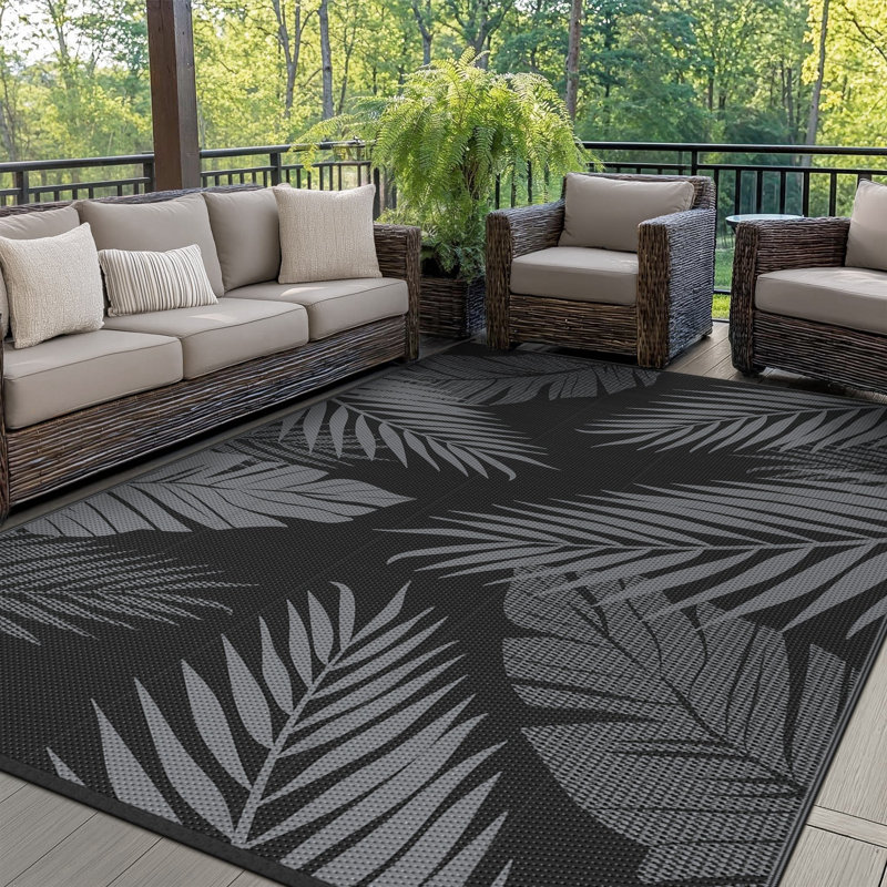 Reversible Waterproof Indoor /Outdoor Area Rug, Rectangle 240 x 300 cm, Grey/Black