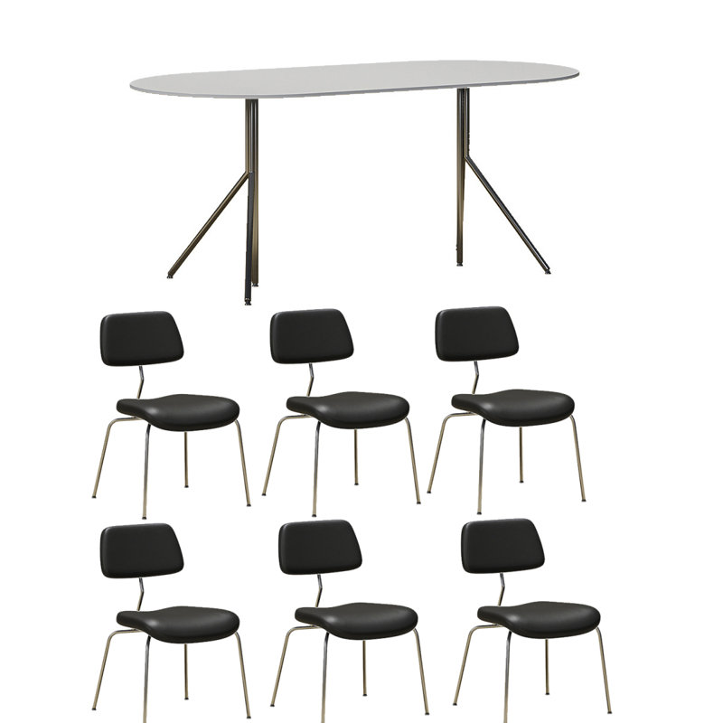 Table de salle à manger ovale en ardoise et acier inoxydable, H 29,5 po x L 63 po x l 31,5 po, Noir, noir, noir, noir