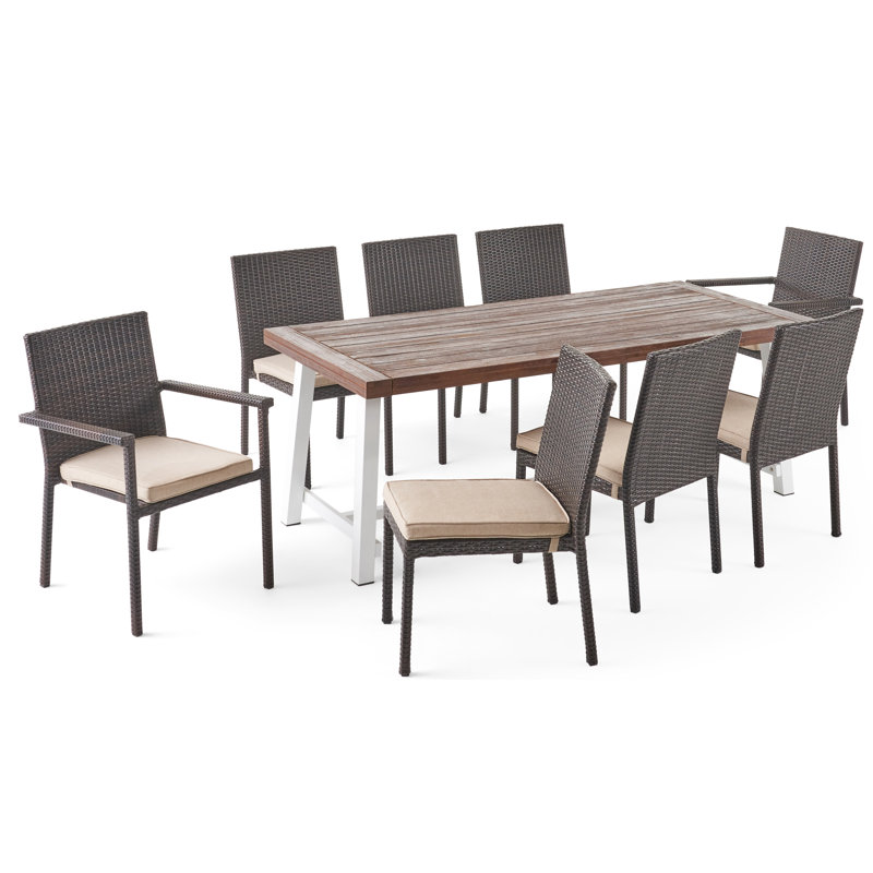 Kulpsville 79'' Rectangular 8 - Person Outdoor Dining Set with Cushions, Multibrown Frame / Beige Cushion