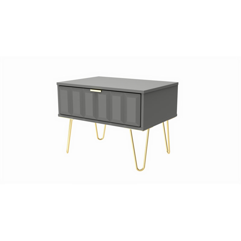 Fully Assembled Cube - Gold Hairpin (F) 1 Drawer Side Table