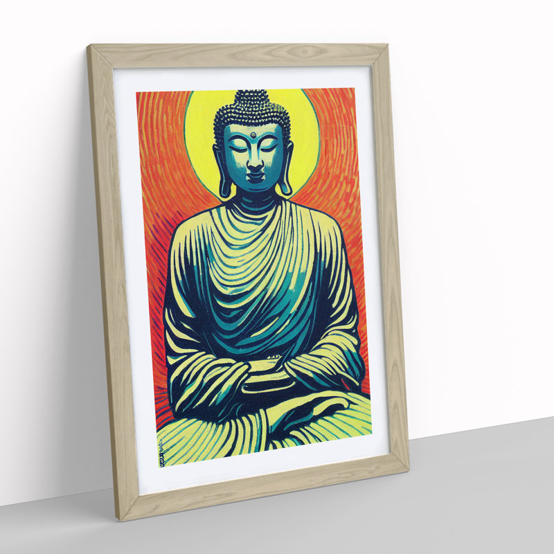 Buddha And The Sun - Single Picture Frame Print, 64cm H x 46cm W x 2cm D, Oak