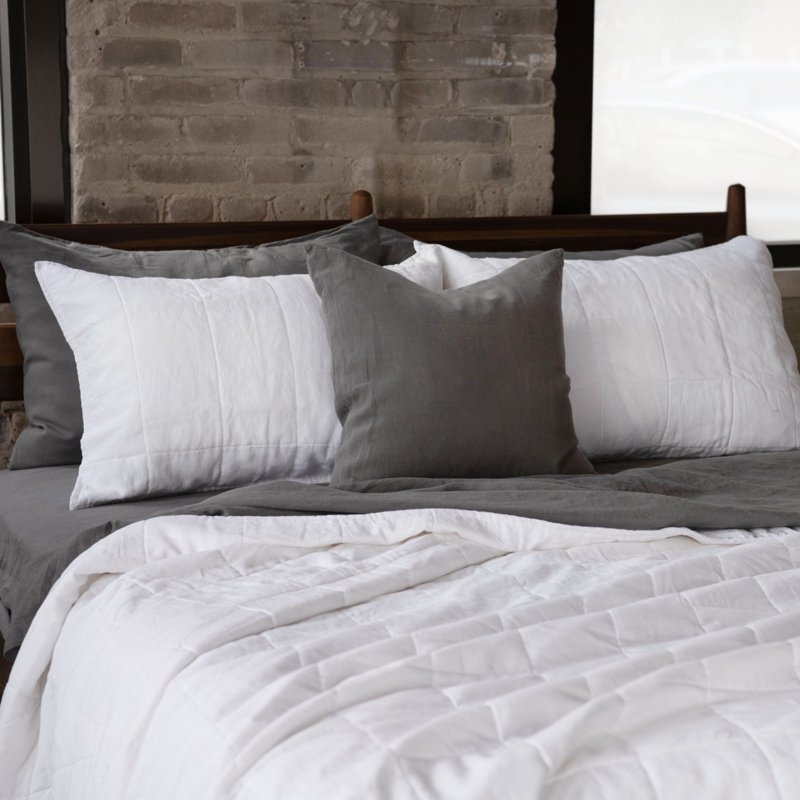 French Linen Box Stitch Quilt, Twin Quilt, White