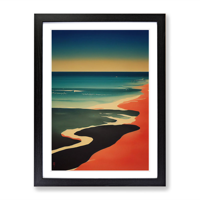Red Sand Beach - Wall Art, Black Framed, 66cm H x 48cm W, White