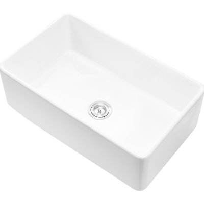 White Undermount 33.5X20 In Kitchen Sink, Heavy - Duty Glaze, Large Basin, Installation For 90% Standard Cabinets With Offset Drain And R10 Corner Compatible