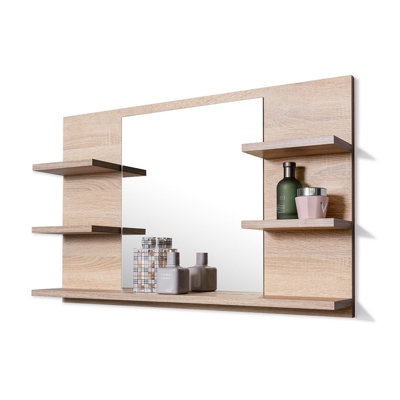 Jakiah Rectangle Wall Mirror with Shelves