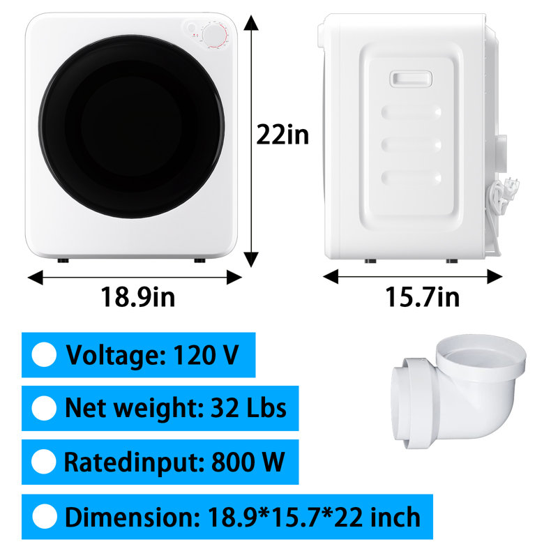1.8 Cu.Ft Portable Clothes Dryer, 800W Compact Electric Laundry Dryer with Stainless Steel Drum, 5 Drying Modes & Fast Drying, Low Noise, Front Load Mini Dryer Machine for Apartment, Dorm, Home & RV