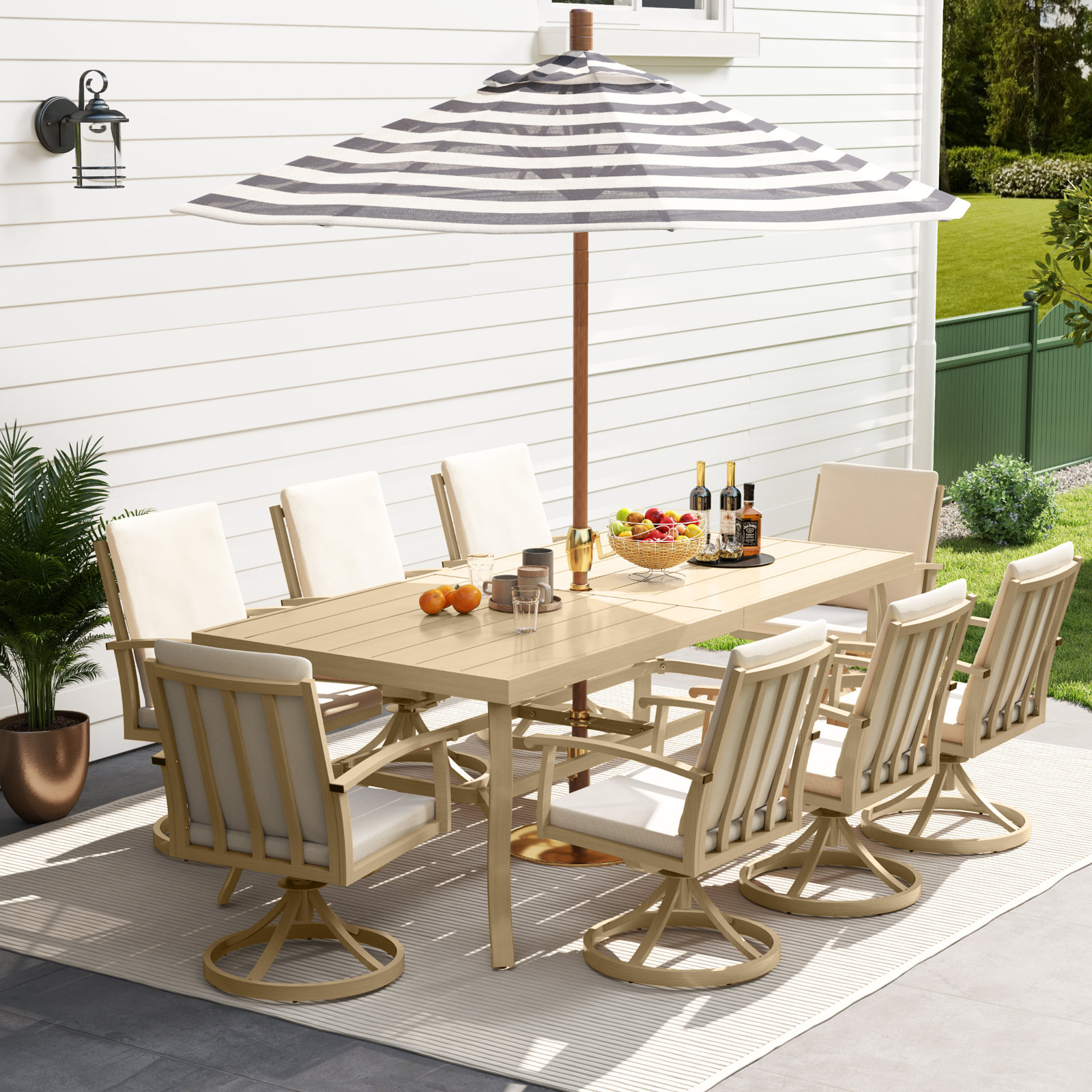 Whittlesey 84" Patio Dining Set, Beige, 8