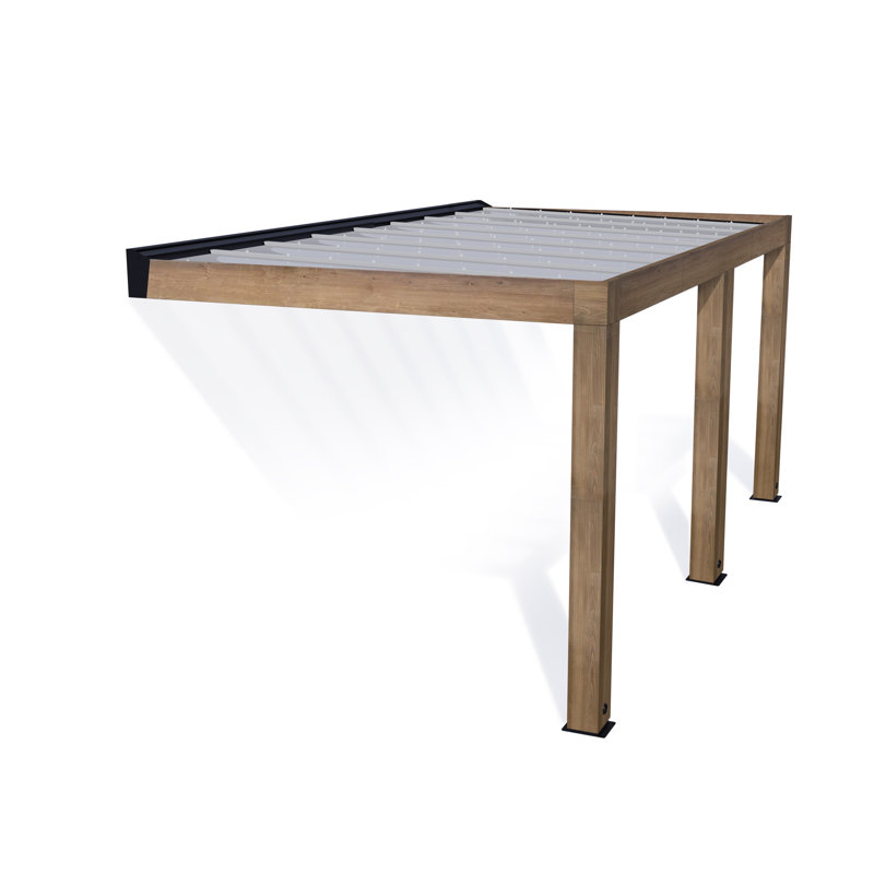 Palram - Canopia Helsinki 17' W x 10' D Polycarbonate Cedar Wood Patio Cover Awning - Brown/Light Gray