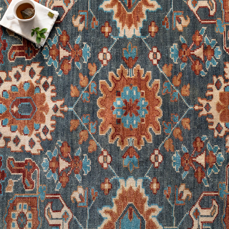 Tapis vert foncé en laine noué à la main Daer, Rectangle 2 pi x 3 pi
