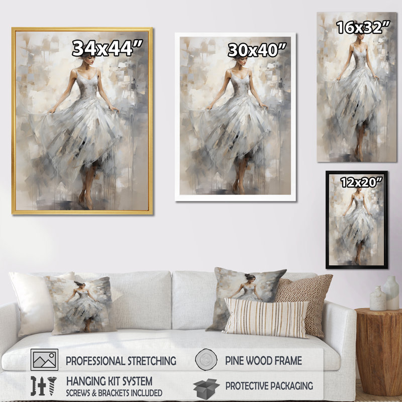 Contemporain gris, ballet, danse symphonie I, H 44 po x l 34 po x P 1,5 po, Cadre flottant doré