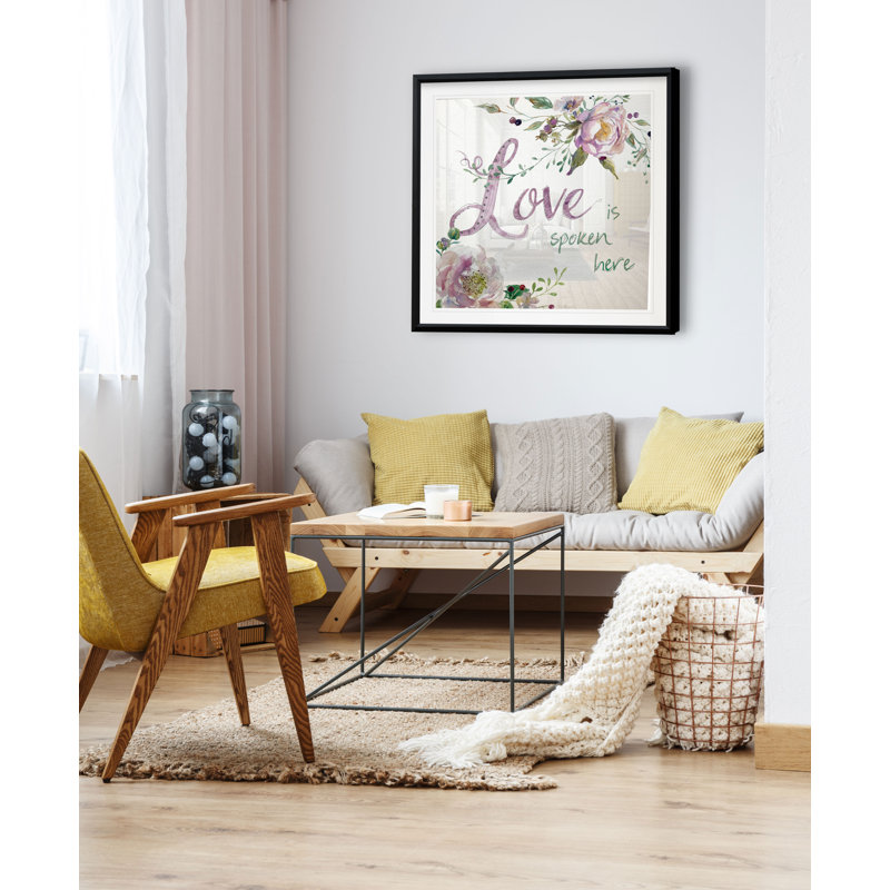 Love Is Spoken Here - Matted and Framed Under Acrylic Glass, Large Living Room Wall Art, 17.5" H x 17.5" W x 1.5" D