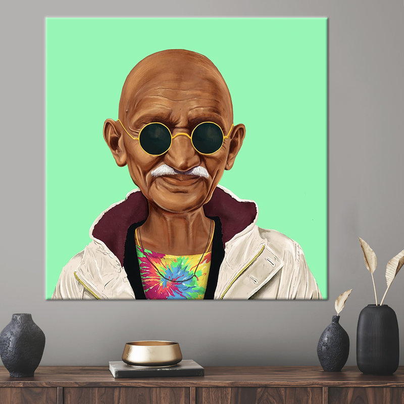 «Mahatma Gandhi», art mural graffiti, Ne s’applique pas, Toile tendue, H 12 po x l 12 po