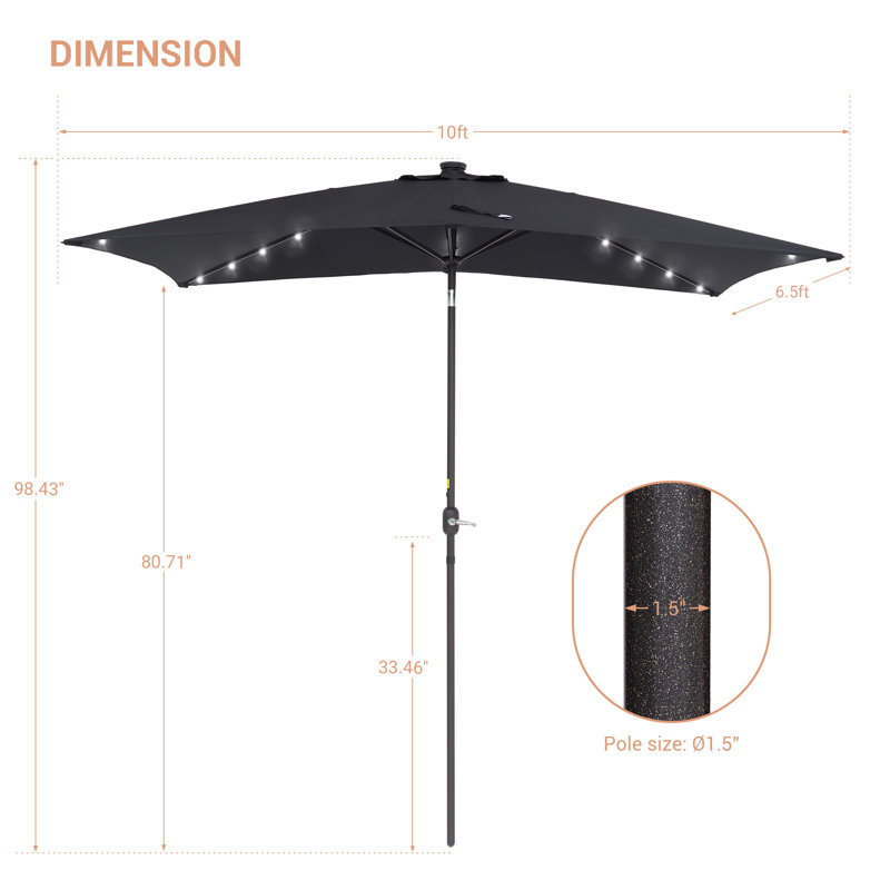Parasol de marché solaire à DEL 10 po x 6,5 po Wylde, Noir