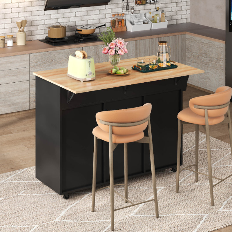 120 cm W Kitchen Island with Top, Black