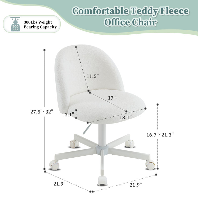 Petit fauteuil de bureau avec roulettes pour bureau personnel Modern Teddy, Blanc
