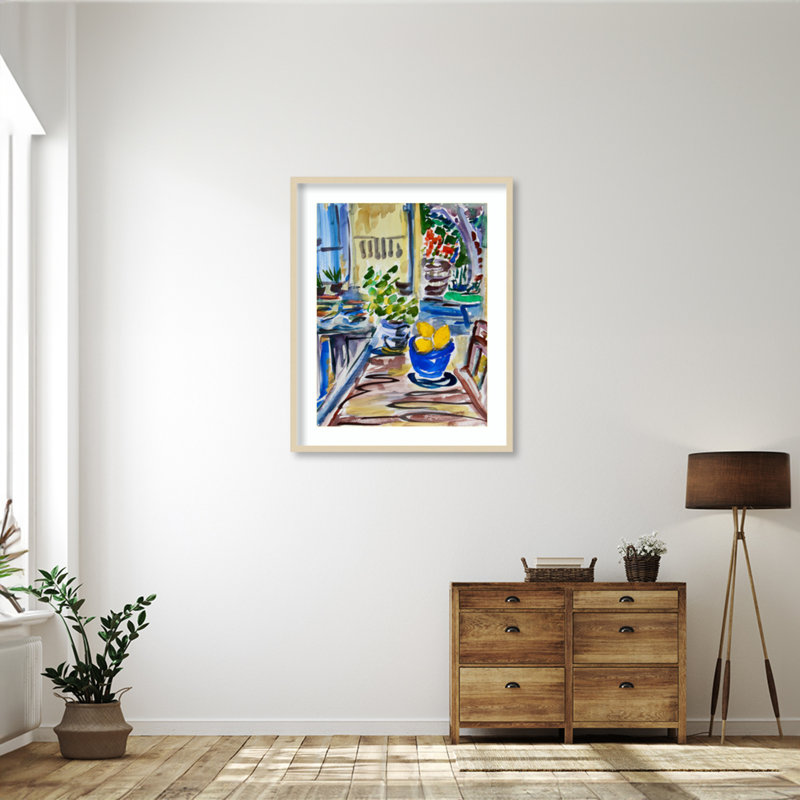 « Citrons bleus » de Charline, sur papier encadré, par Charline Print, H 41 po x l 33 po x P 1 po, Brun