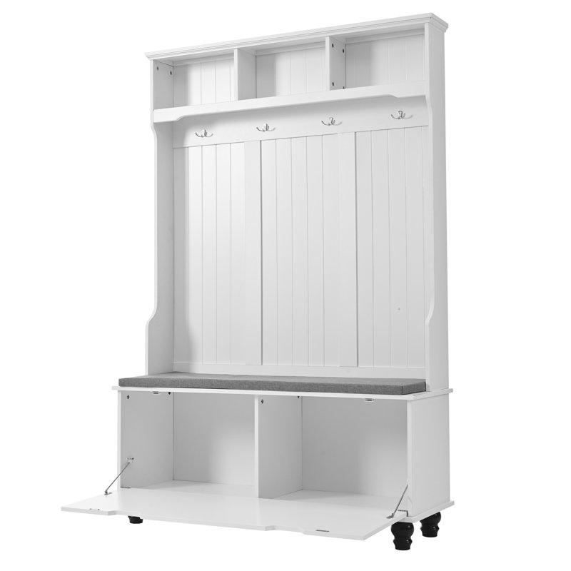 Massena 47.2 " Wide Hall Tree with Shoe Storage and Shelves, White