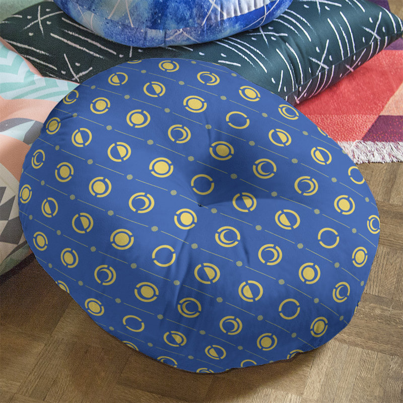 Coussin de sol à phases de lune classiques, 30 po x 30 po, Bleu/jaune