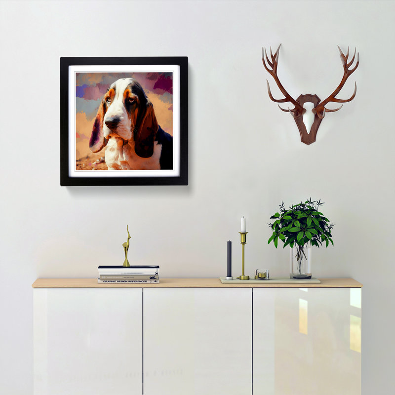 Basset Hound Neo-Impressionism - Framed Print, Black