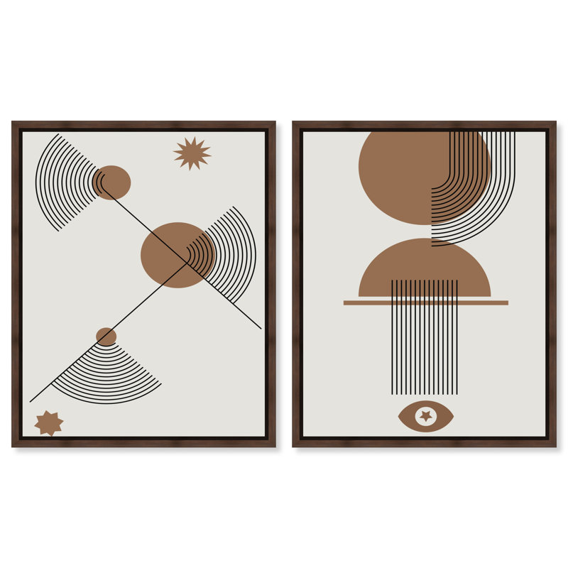 Ensemble de décorations murales abstraites boho encadrées par Art Remedy, cadre en noyer, 30 x 36, Walnut Frame, 37"H x 31"W