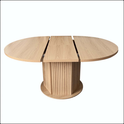 Round Extendable Dining Table with Hexagonal Textured Base