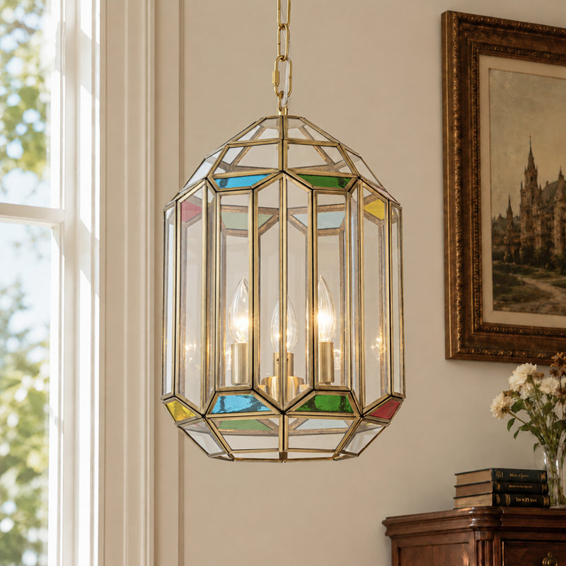 Luminaire suspendu lanterne en verre 3 lumières