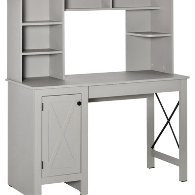 Bureau gris avec meuble PC - Espace de travail généreux et fonctionnel, meuble PC stable et pratique, ambiance idéale pour un bureau à domicile ou un espace d'étude efficace.
