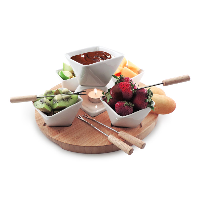 Swissmar Rubik 12 Piece Fondue Set, White W/Wood Base