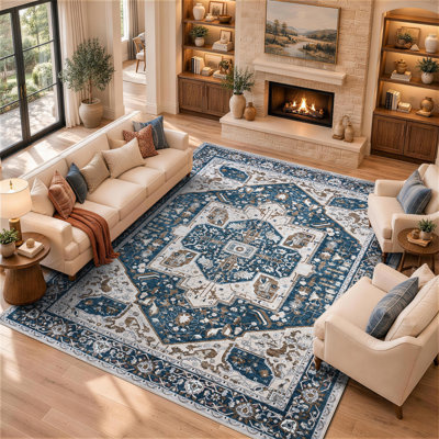 Tapis lavable rétro à motif médaillon d'inspiration persane