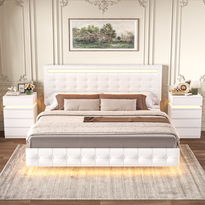 4-Drawer Nightstands With Charge Station & LED Lights (Set of 2)