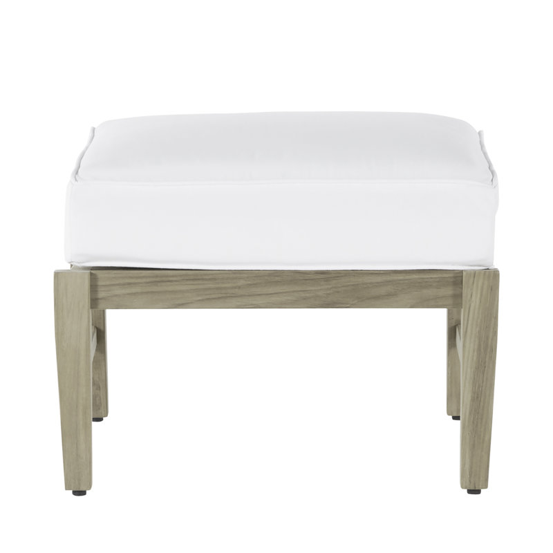 Croquet Outdoor Teak Ottoman with Cushion, Welt, Frond Chambray, Oyster Teak