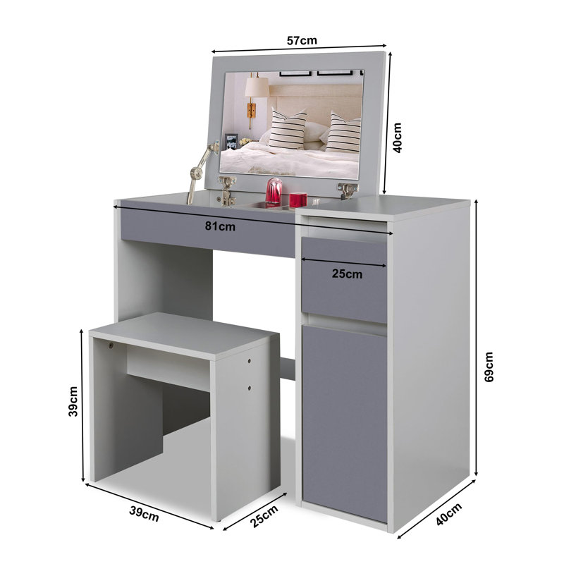 Claverton Dressing Table with Mirror, Grey