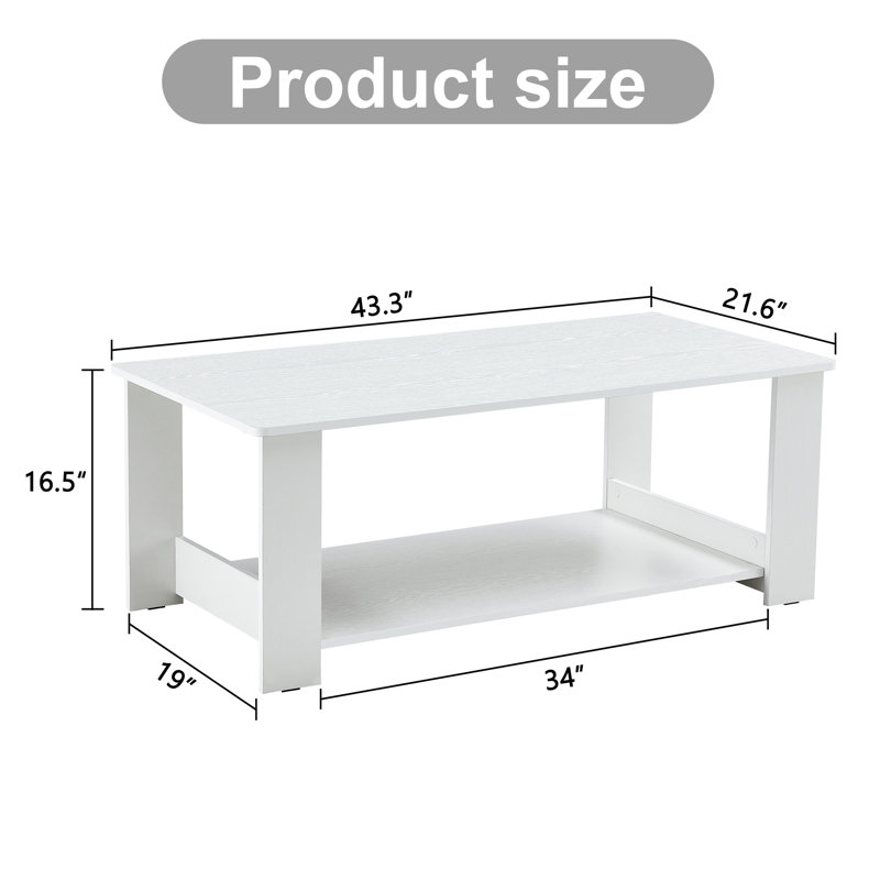 Une table basse et une table basse blanches modernes et pratiques. La table basse à deux couches est fabriquée en panneau de fibres à densité moyenne. Convient au salon, à la chambre à coucher et au bureau. 43,3 po x 21,6 po x 16,5 po