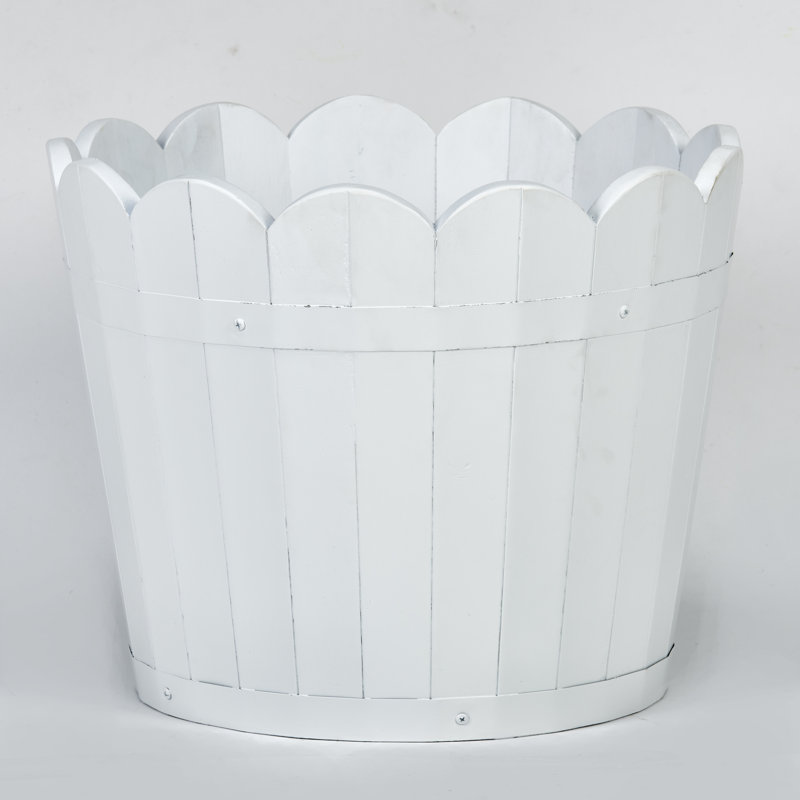 Pot à fleurs en baril Padminie, Blanc, H 12,50 po x l 15,5 po x P 15,5 po