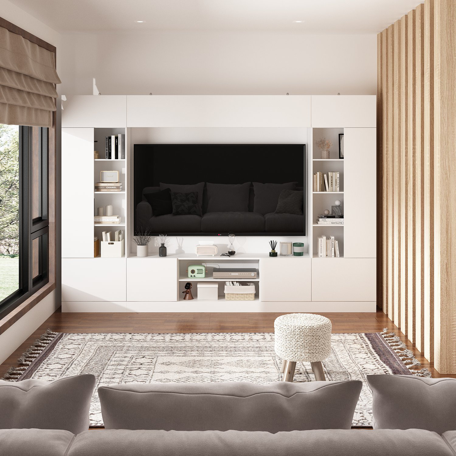 Latitude Run® 114.2 '' W Entertainment Center With LED Lights Bookcases