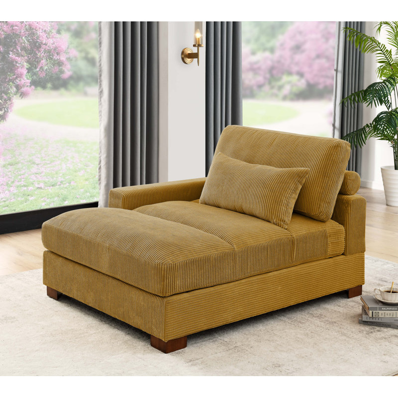Chaise longue rembourrée Ariee, Orienté à droite, Velours côtelé jaune