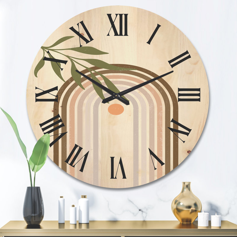 Horloge murale abstraite soleil et lune avec feuille I, Très grand
