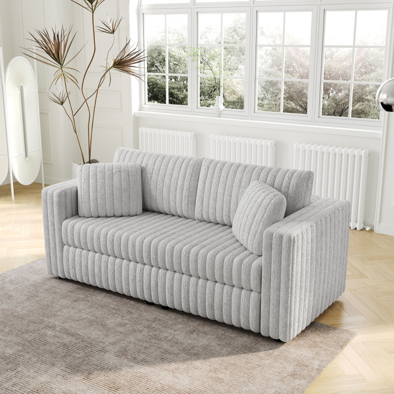 Canapé en cuir 75,6 po, Gris clair