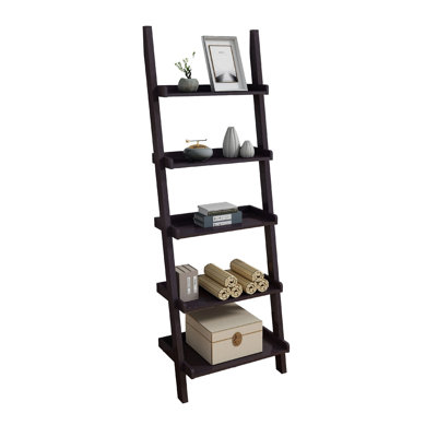 Accent Ladder Bookcase With 5 Shelves, 72 Inch, Red Cocoa Brown