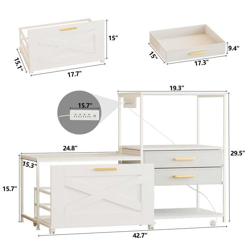 Mini-support de réfrigérateur avec rangement, micro-ondes et support de boulanger avec prise de courant, support de boulanger avec tiroirs, tablette de café, mini-boulanger de cuisine (blanc)