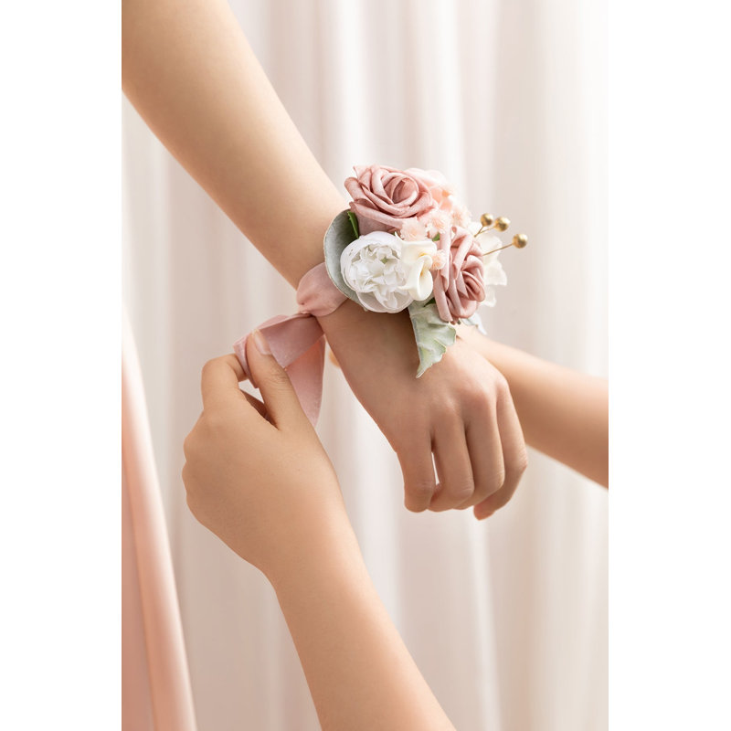 Corsage de poignet Ling's Moment en rose cendré (ensemble de 6), Rose cendré et rose